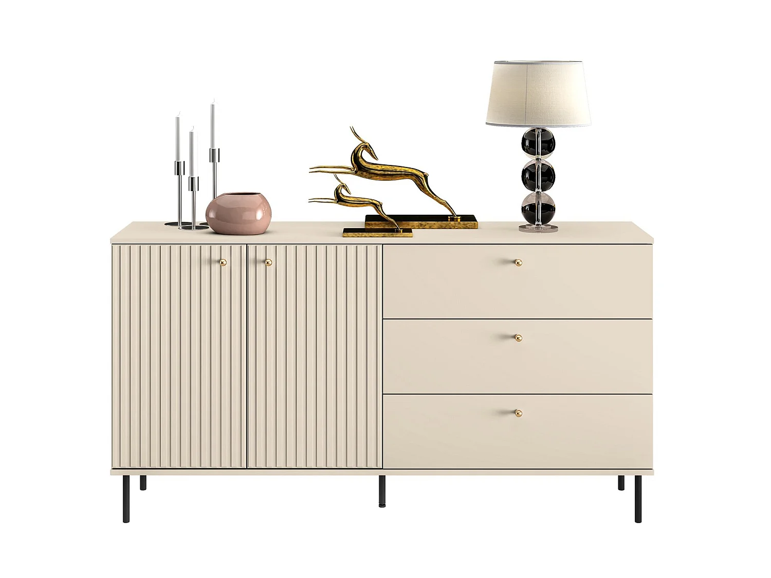 Buffet 2 portes - 3 tiroirs - 160 cm - beige - CALETTO