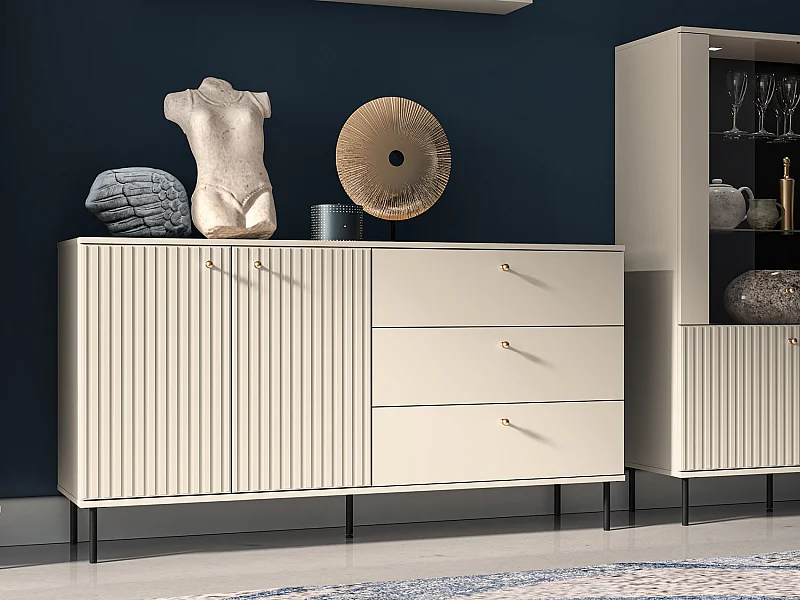 Dressoir 2 deuren - 3 laden - 160 cm - beige - CALETTO