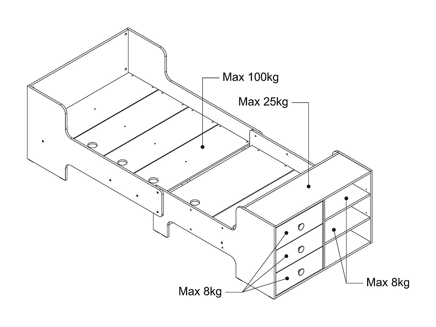 Lit évolutif 90 x 140/170/200 cm avec rangements - Coloris : Naturel et blanc + Matelas - GAROLIO
