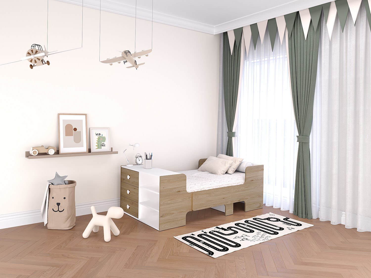 Mitwachsendes Bett mit Stauraum + Matratze - 90 x 140/170/200 cm - Holzfarb günstig online kaufen