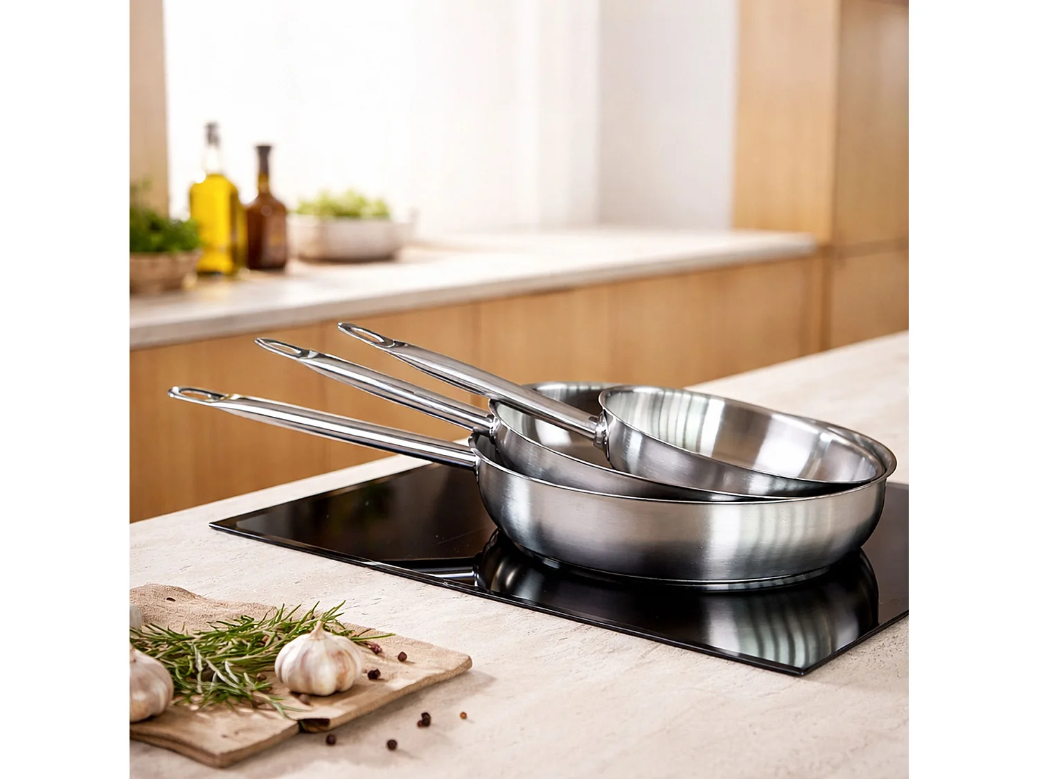 Menastyl - Set De 3 Poêles Professionnel 24/28/30cm En Acier Inoxydable