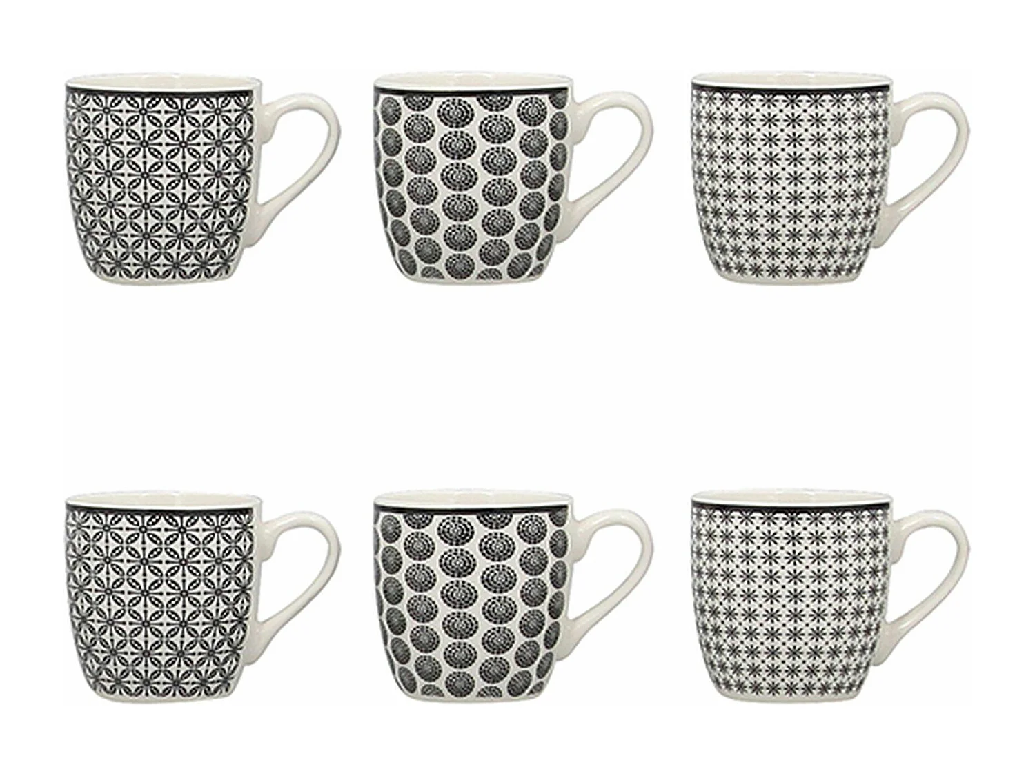 Novastyl - Lot 6 Tasse Cafe Graphik 18cl En Porcelaine 3 Decors Assortis