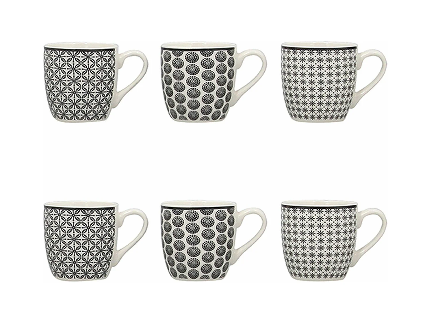 Novastyl - Lot 6 Tasse Cafe Graphik 18cl En Porcelaine 3 Decors Assortis