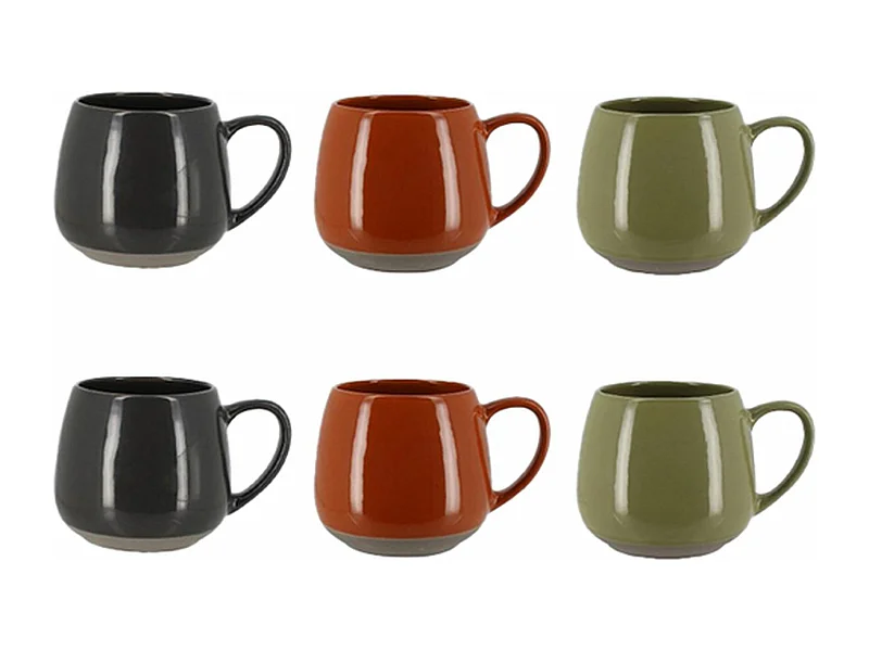 Novastyl - Lot 6 Mugs Terra 40cl En Gres 3 Couleurs Assorties