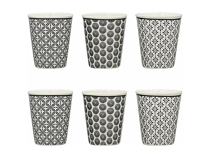 Novastyl - Lot 6 Gobelets A Cafe Graphik 10cl En Porcelaine New Bone
