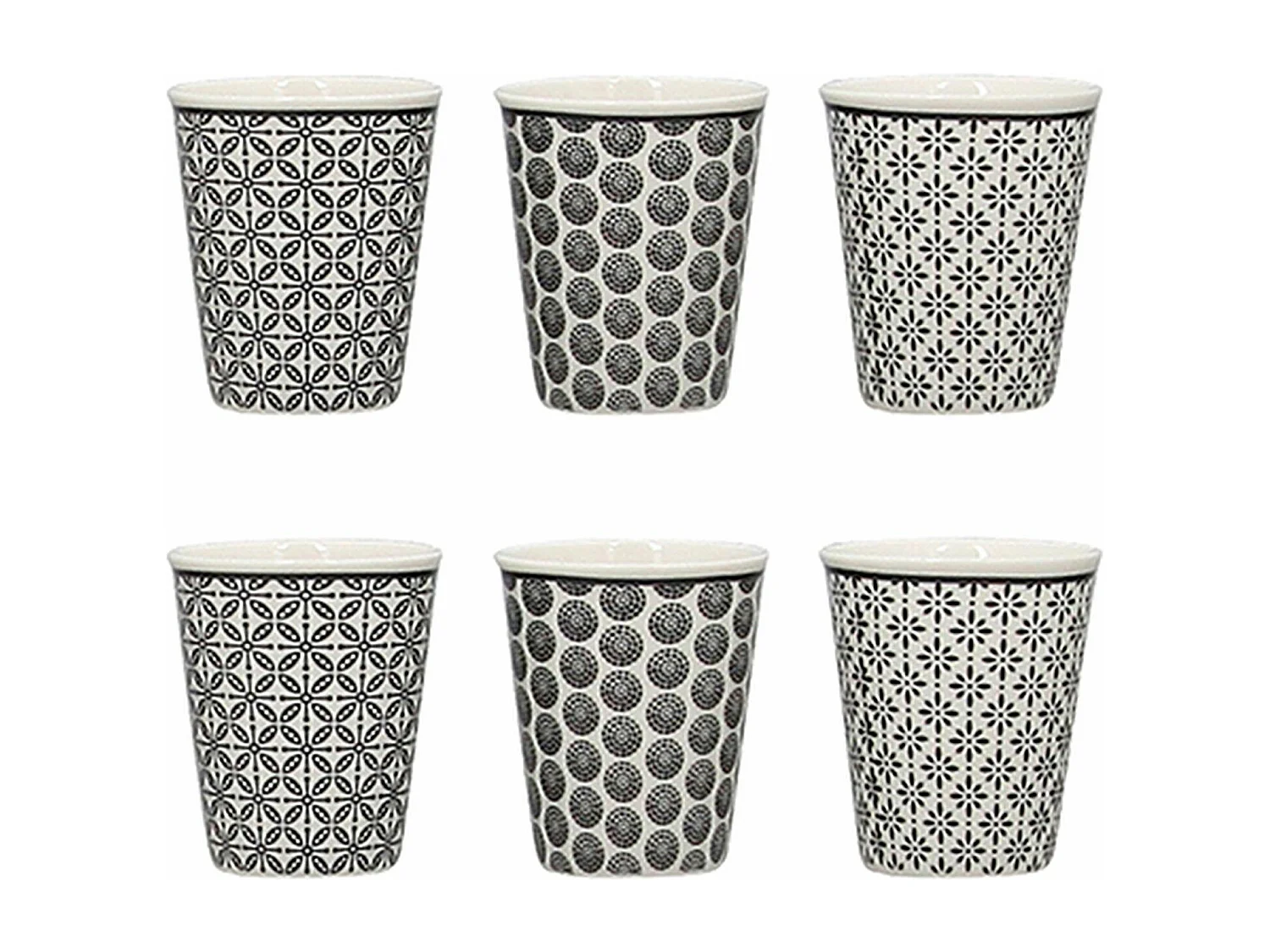 Novastyl - Lot 6 Gobelets A Cafe Graphik 10cl En Porcelaine New Bone