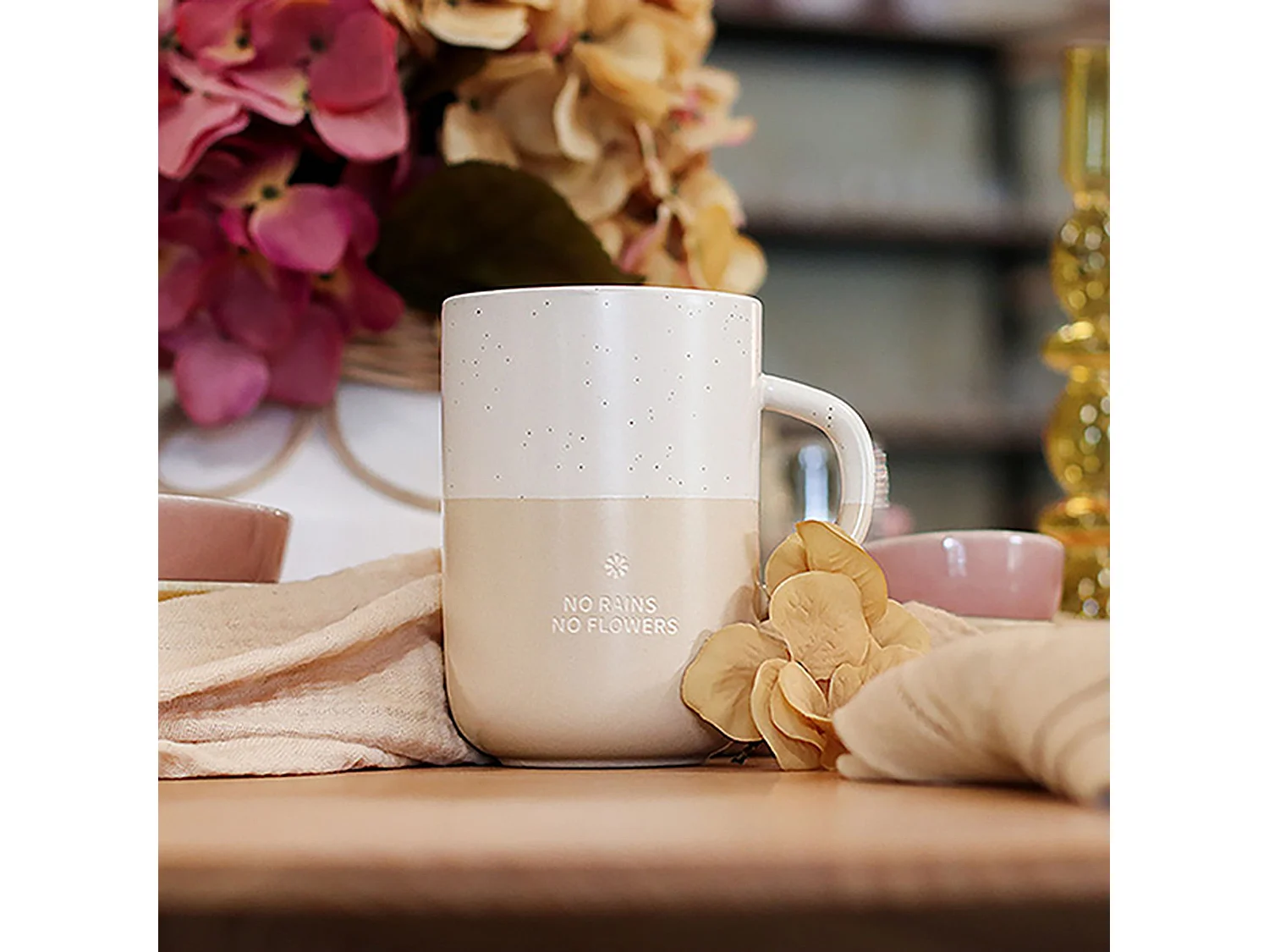 Ogo Living - Mug No Rains No Flowers 580ml En Gres Blanc Et Beige