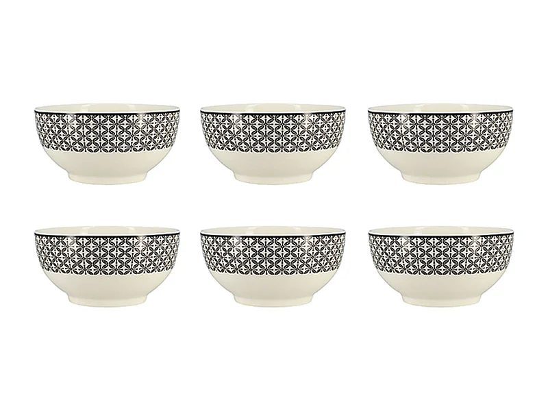 Novastyl - Lot 6 Bol Graphik 50cl En Porcelaine New Bone 3 Decors Assortis