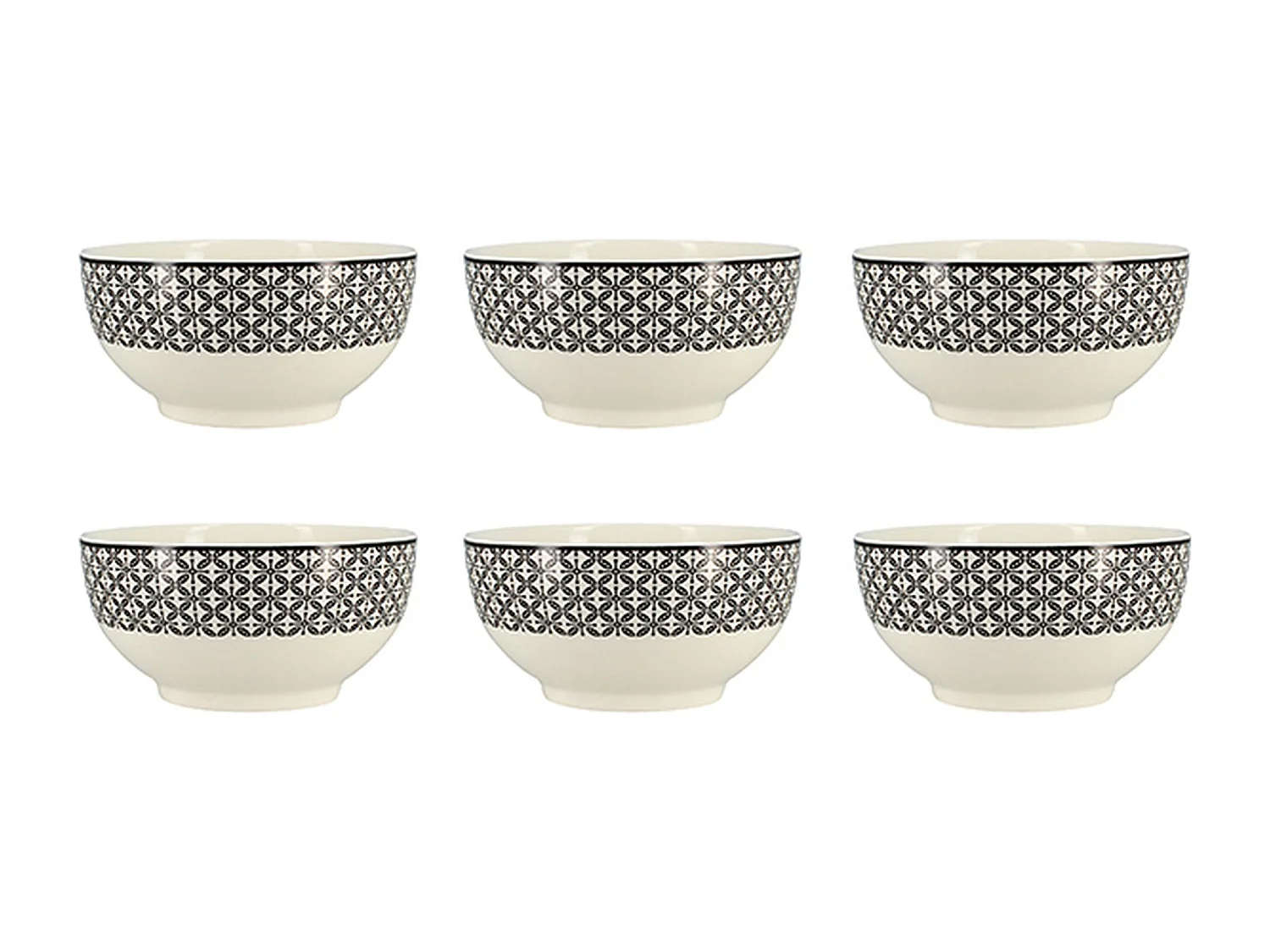 Novastyl - Lot 6 Bol Graphik 50cl En Porcelaine New Bone 3 Decors Assortis