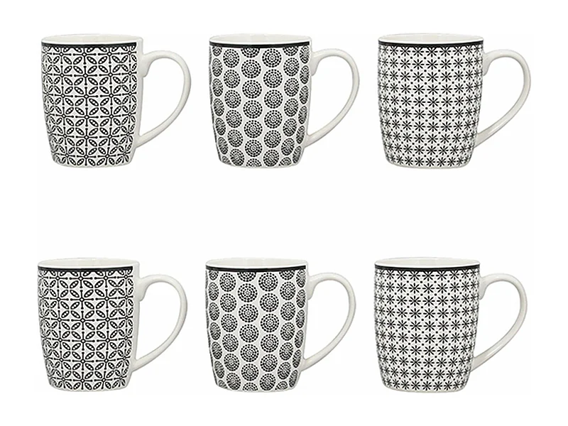 Novastyl - Lot 6 Mugs Graphik 32cl En Porcelaine New Bone