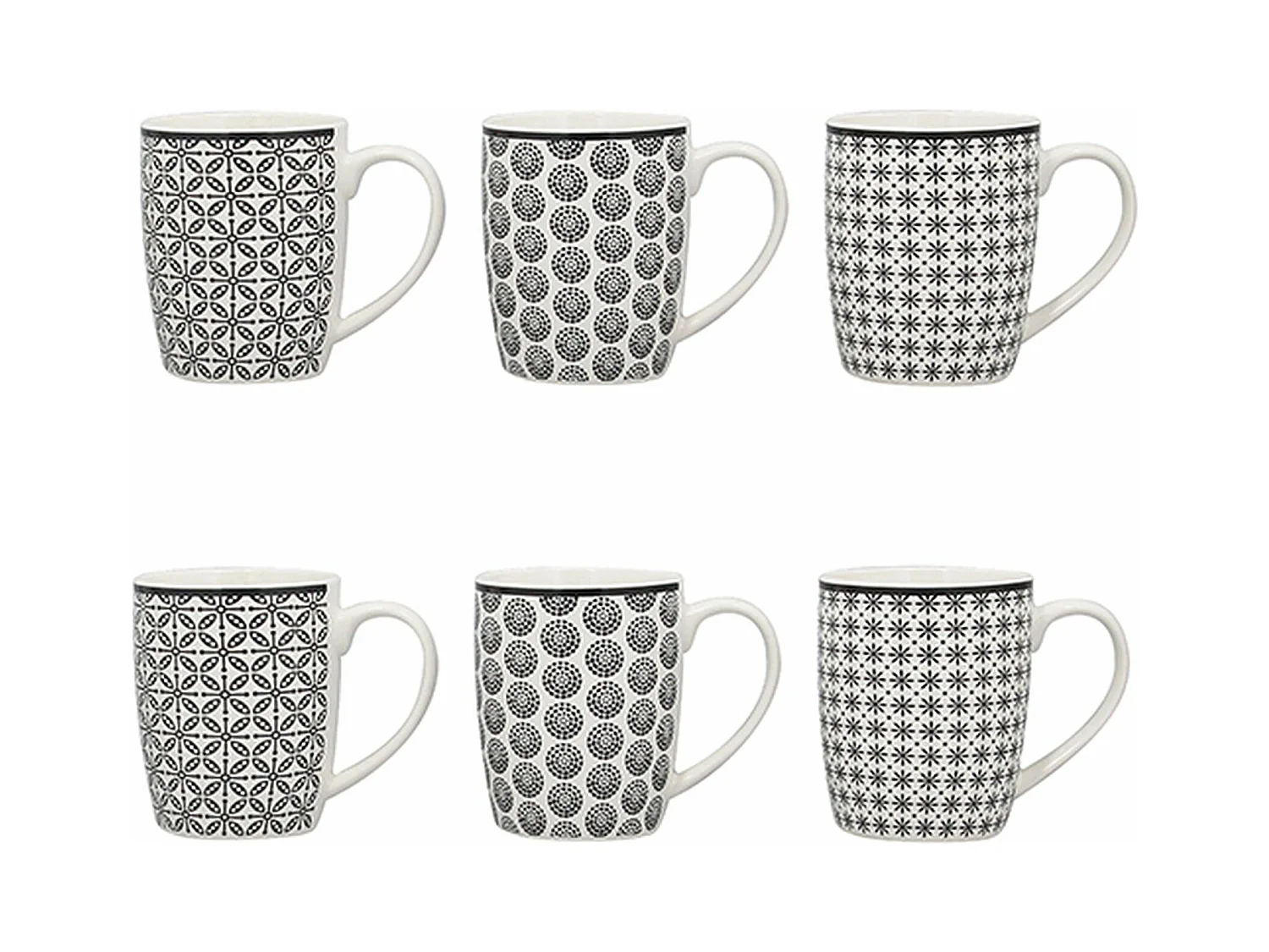 Novastyl - Lot 6 Mugs Graphik 32cl En Porcelaine New Bone