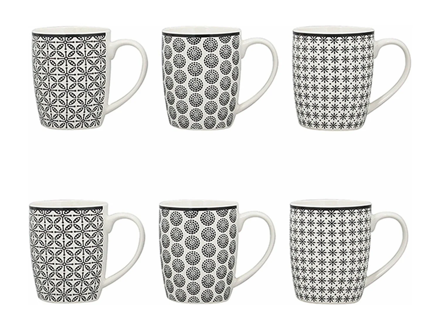 Novastyl - Lot 6 Mugs Graphik 32cl En Porcelaine New Bone