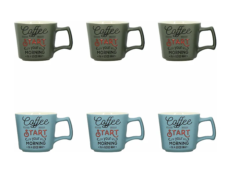 Novastyl - Lot 6 Tasses Coffee Start 27cl En Gres Forme Semi-carree