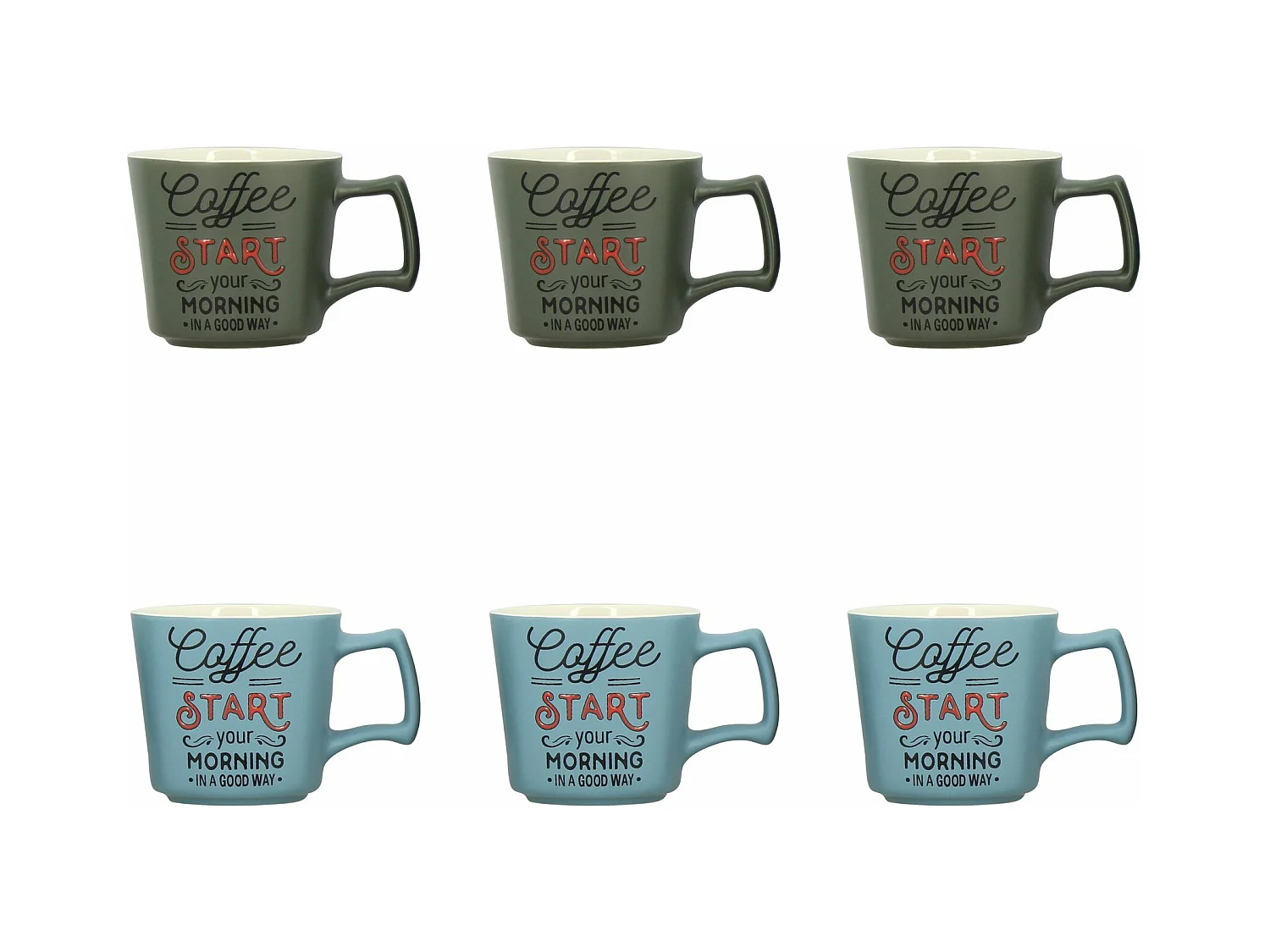 Novastyl - Lot 6 Tasses Coffee Start 27cl En Gres Forme Semi-carree