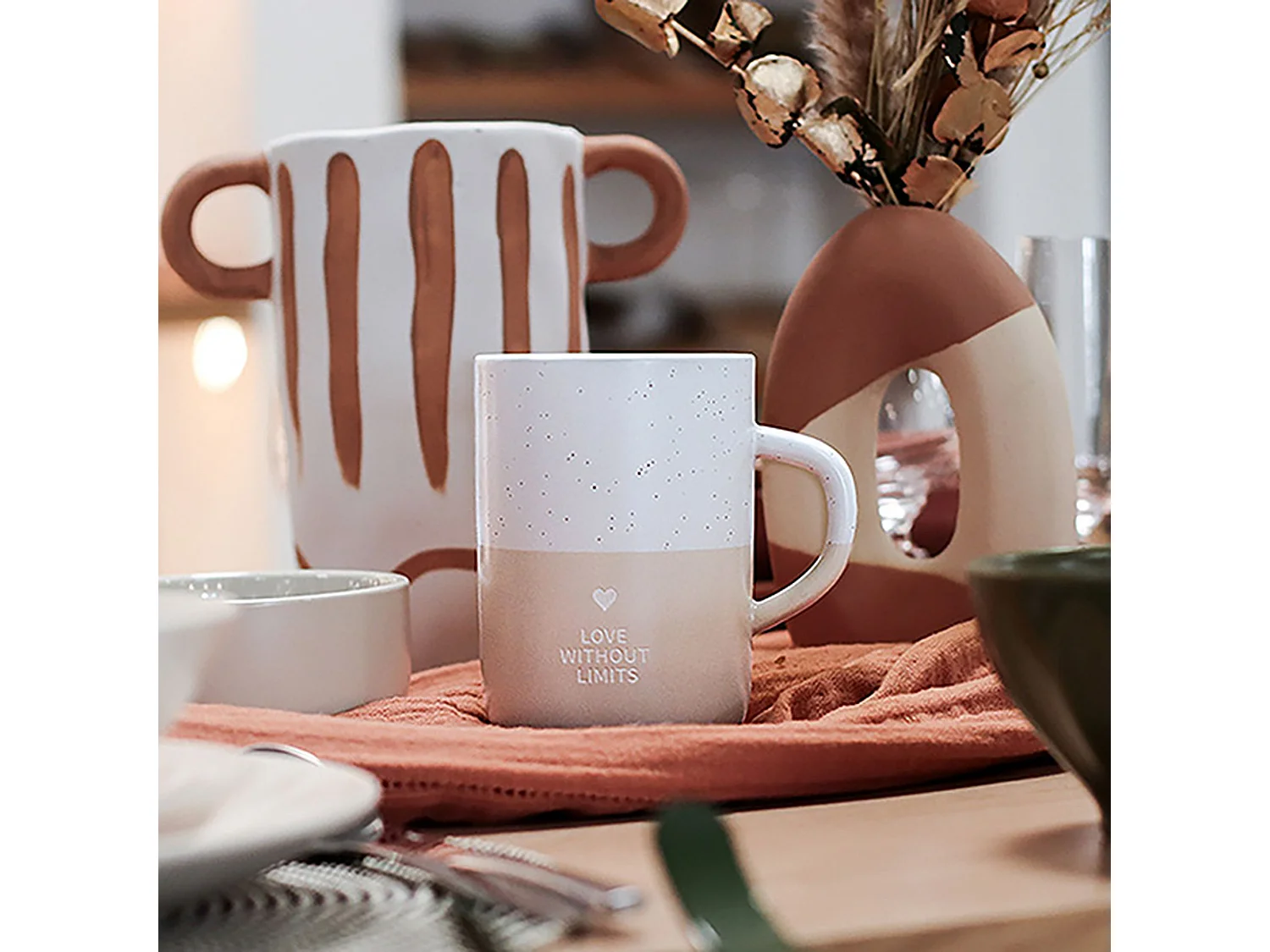 Ogo Living - Mug Love Without Limits 580ml En Gres Blanc Et Beige