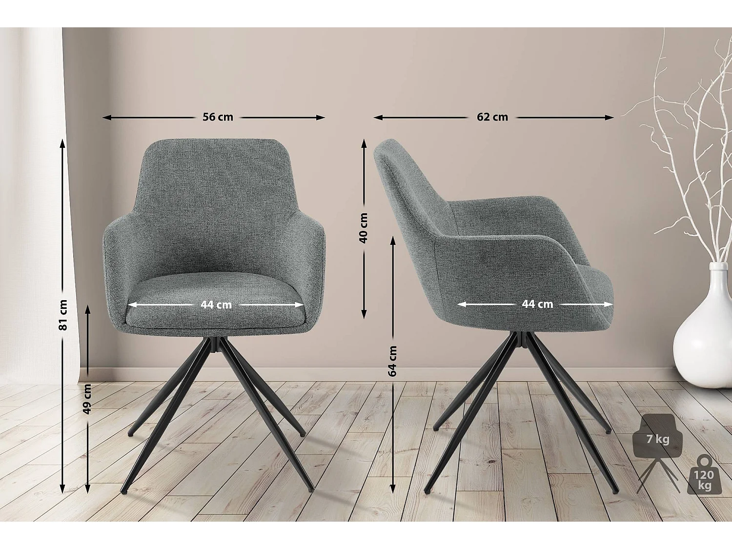 chaises avec accoudoirs - Tissu - Gris - Olema