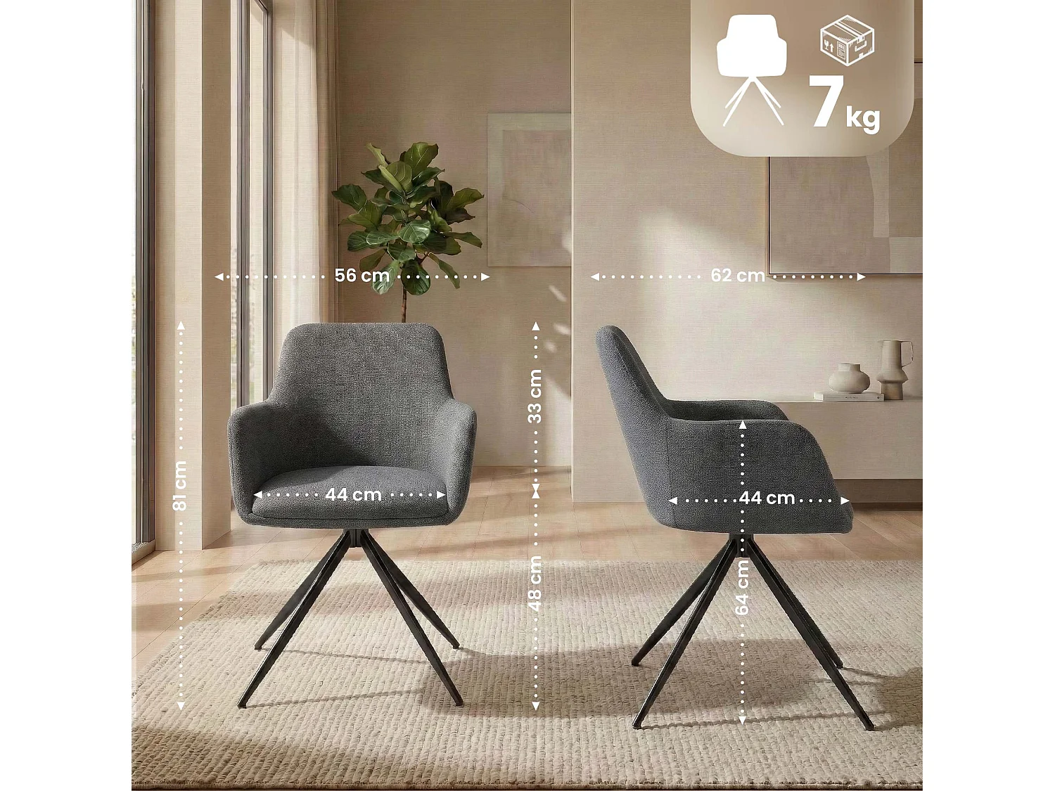 chaises avec accoudoirs - Tissu - Gris - Olema