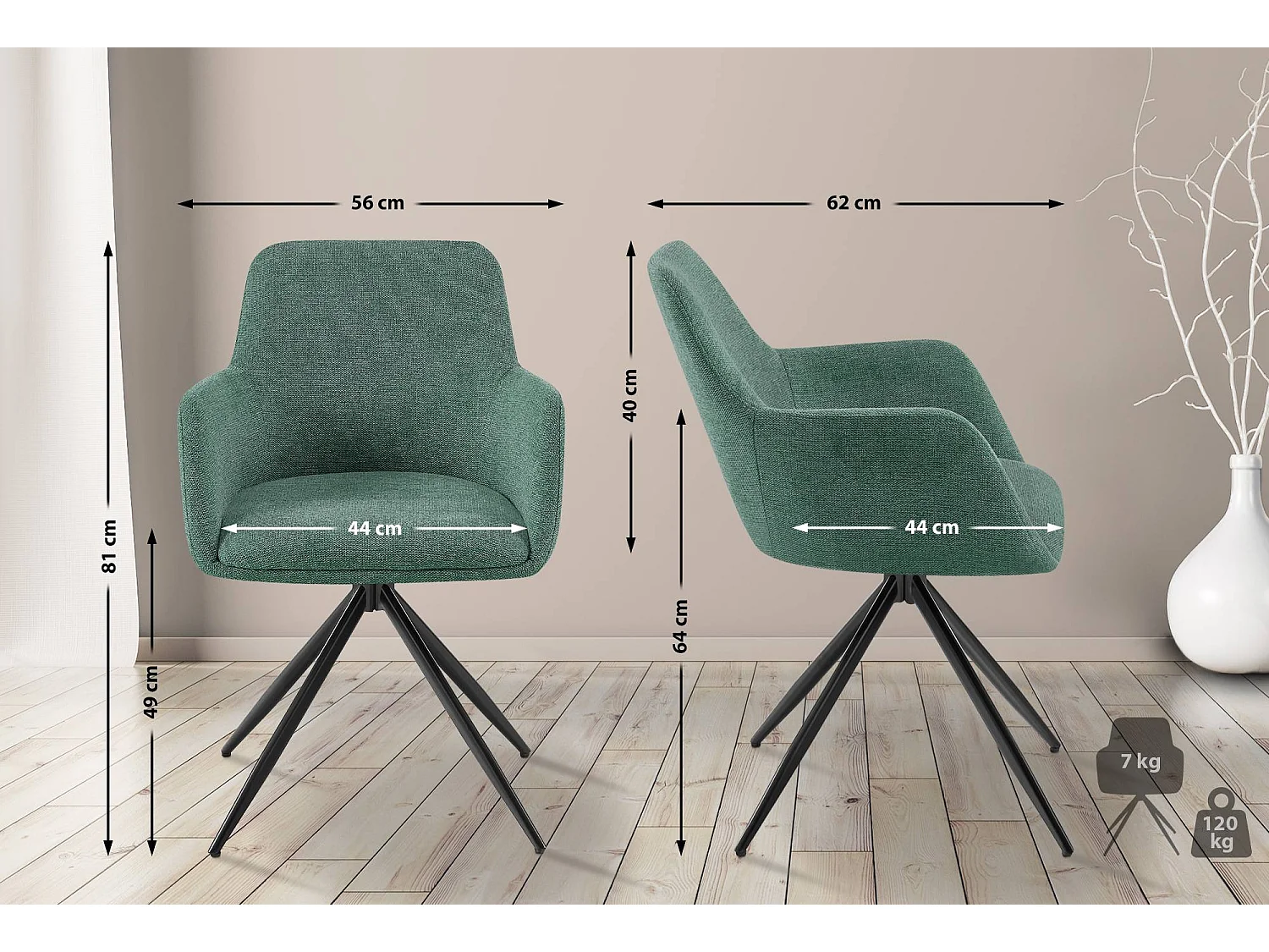 chaises avec accoudoirs - Tissu - Vert - Olema