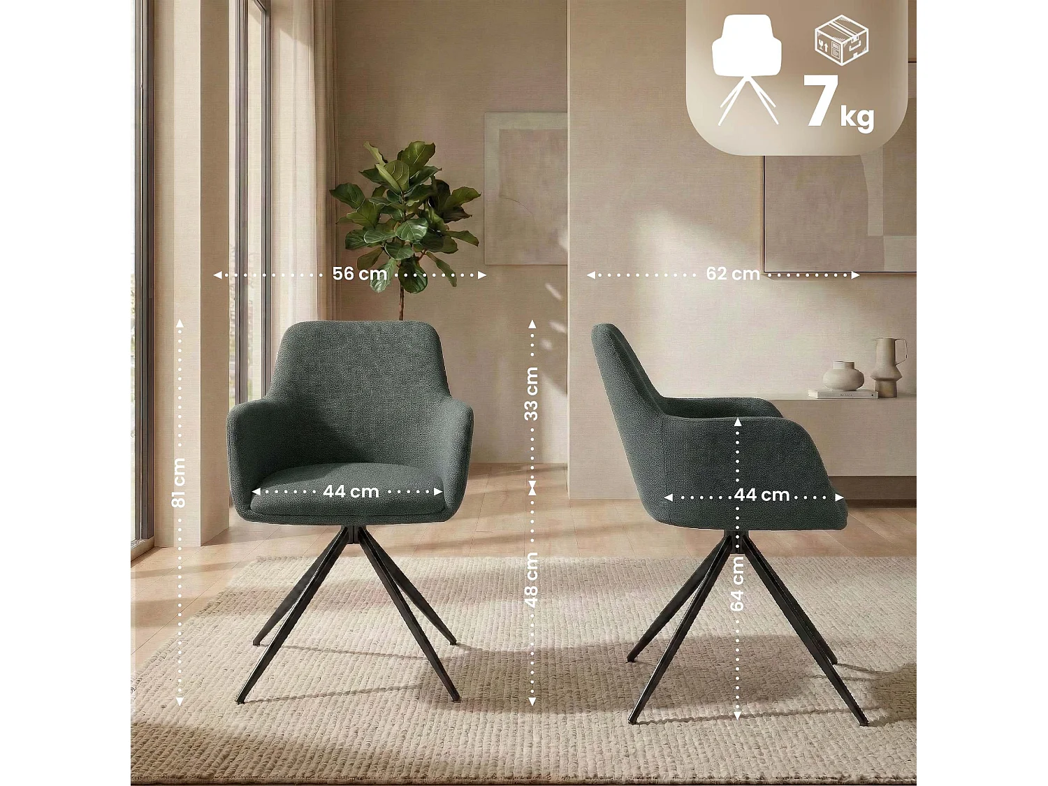 chaises avec accoudoirs - Tissu - Vert - Olema