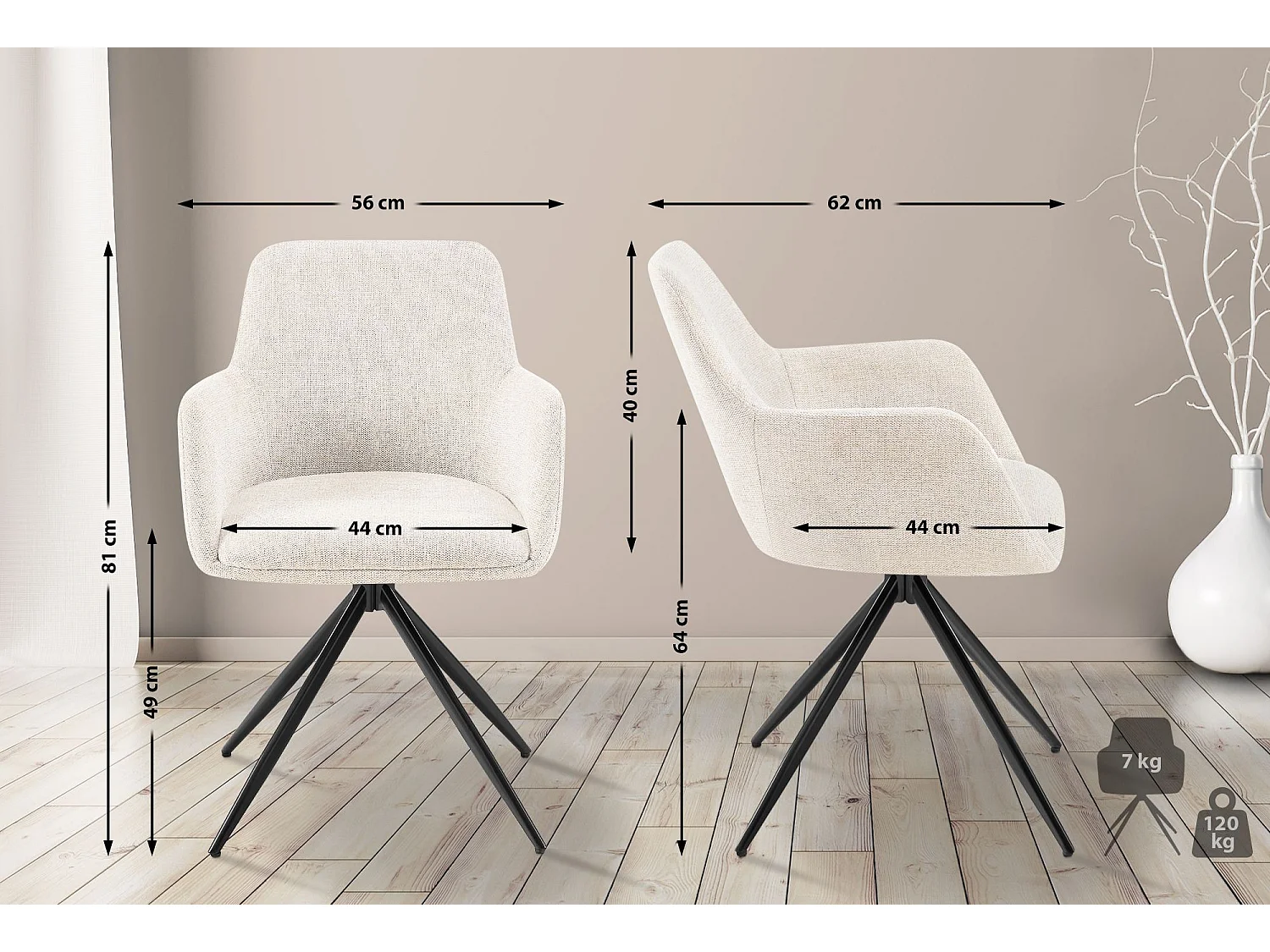 chaises avec accoudoirs - Tissu - Crème - Olema