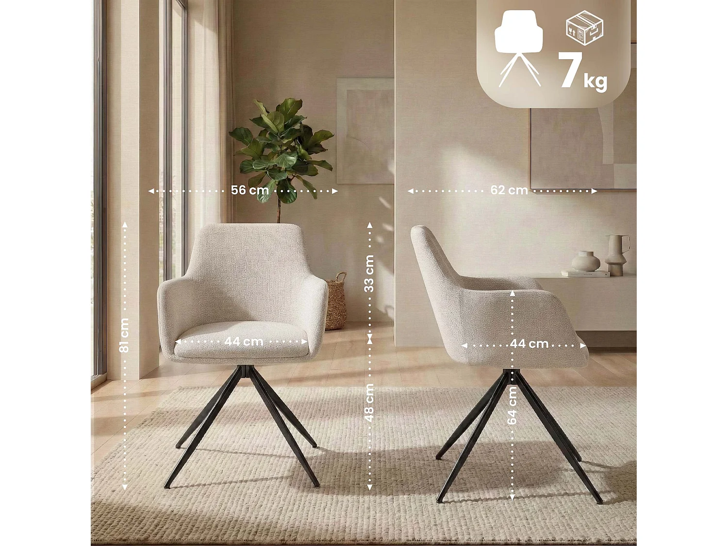 chaises avec accoudoirs - Tissu - Crème - Olema