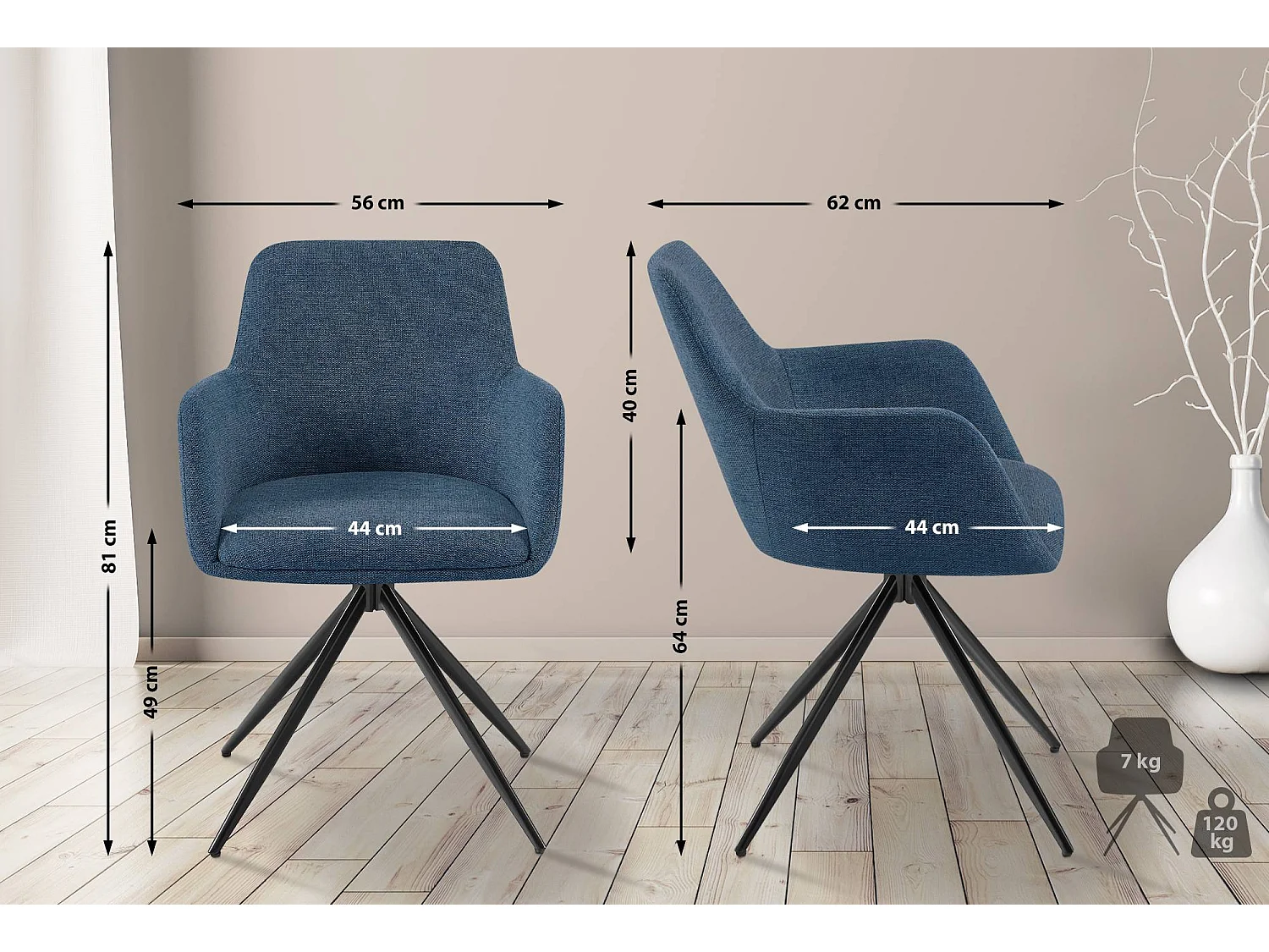 chaises avec accoudoirs - Tissu - Bleu - Olema