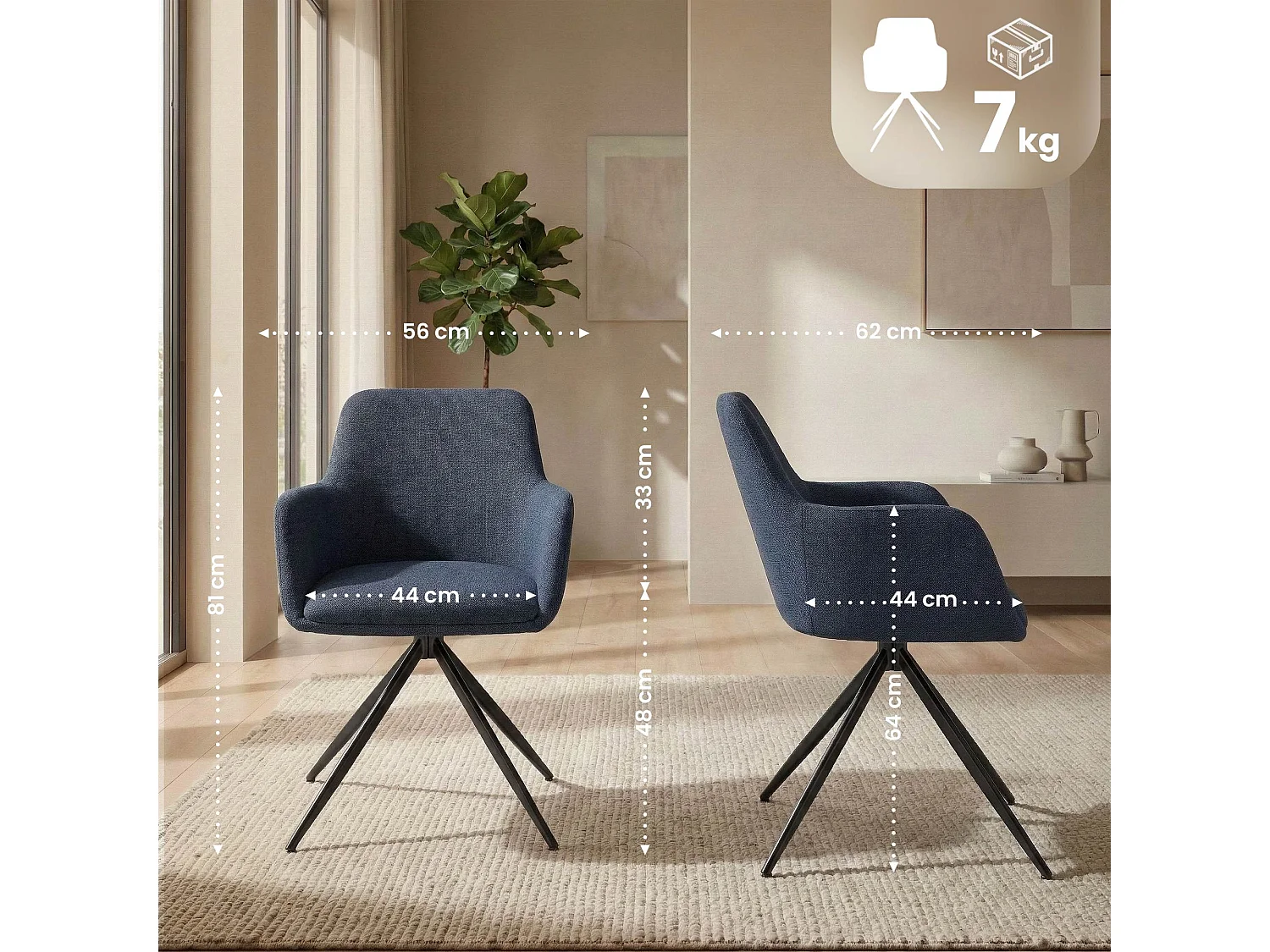 chaises avec accoudoirs - Tissu - Bleu - Olema