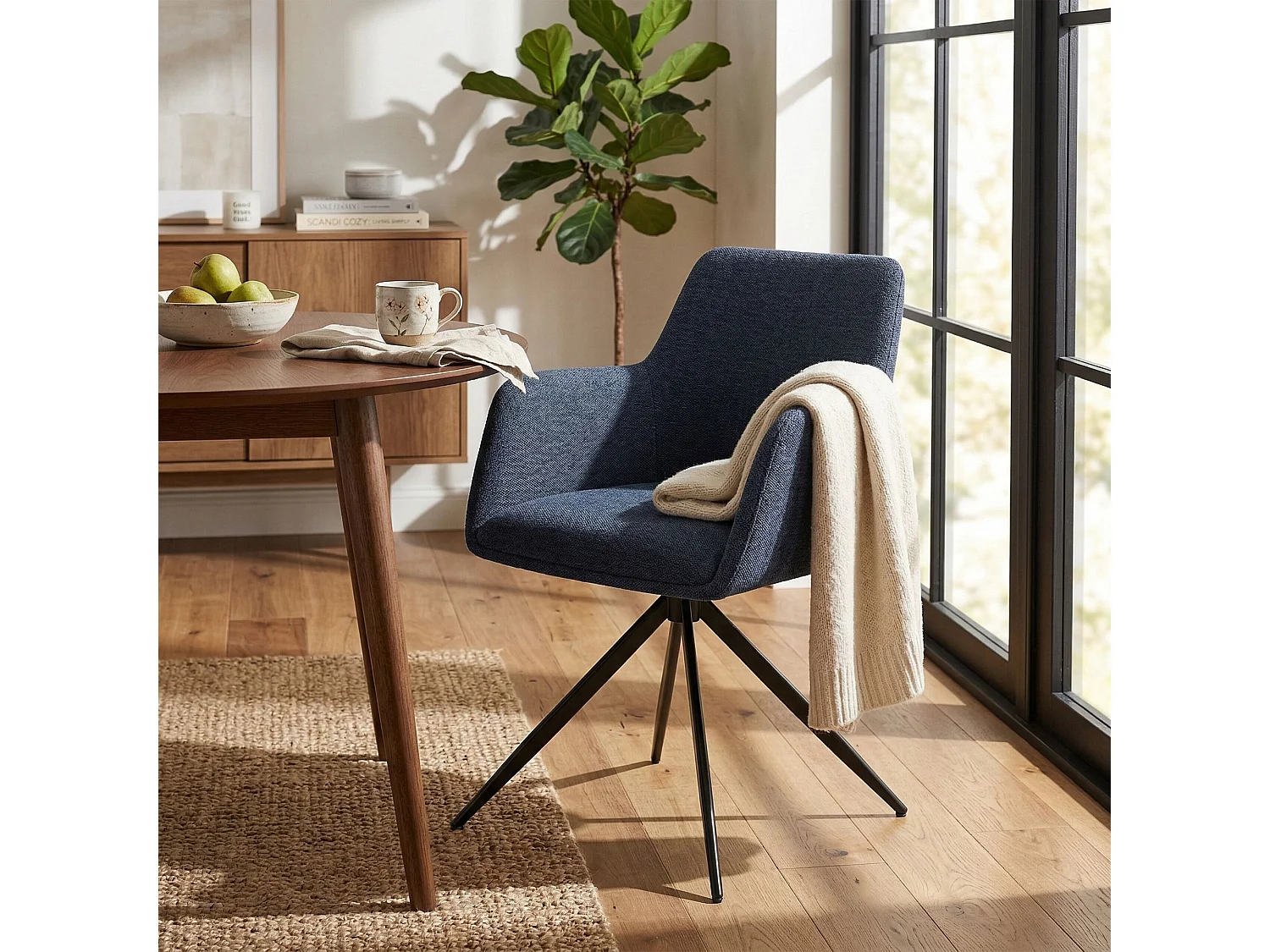 chaises avec accoudoirs - Tissu - Bleu - Olema