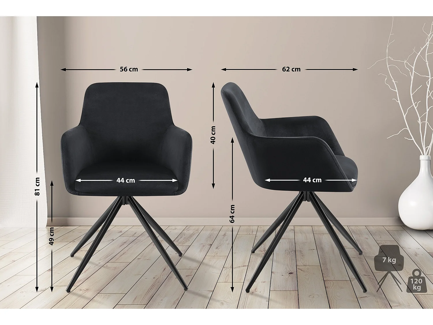 chaises avec accoudoirs - Velours - Noir - Olema