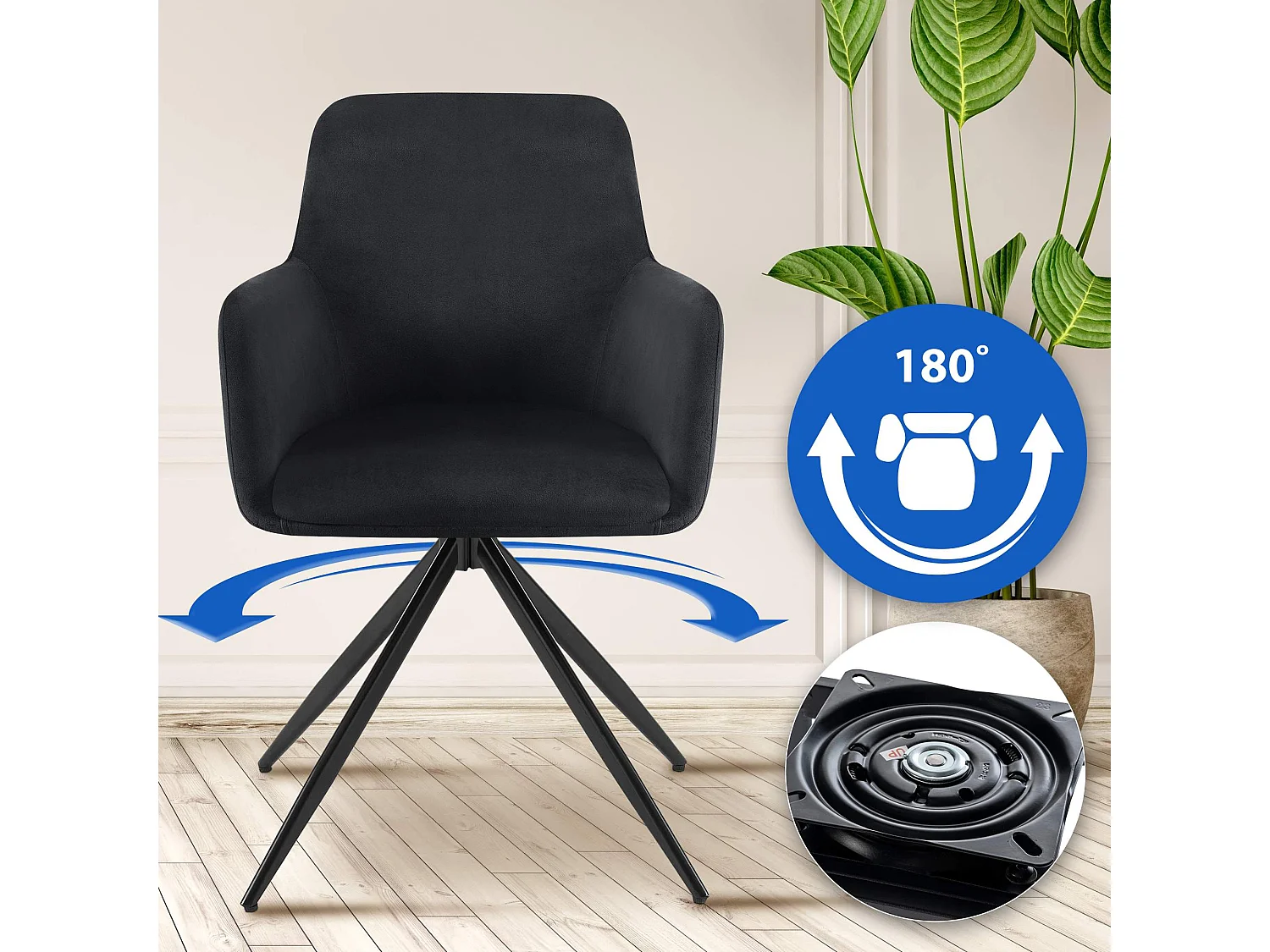 chaises avec accoudoirs - Velours - Noir - Olema