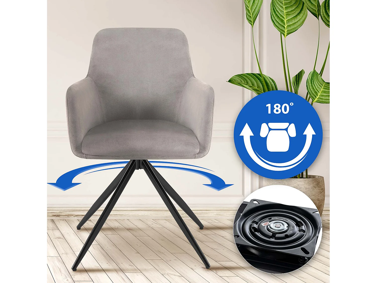 chaises avec accoudoirs - Velours - Gris - Olema