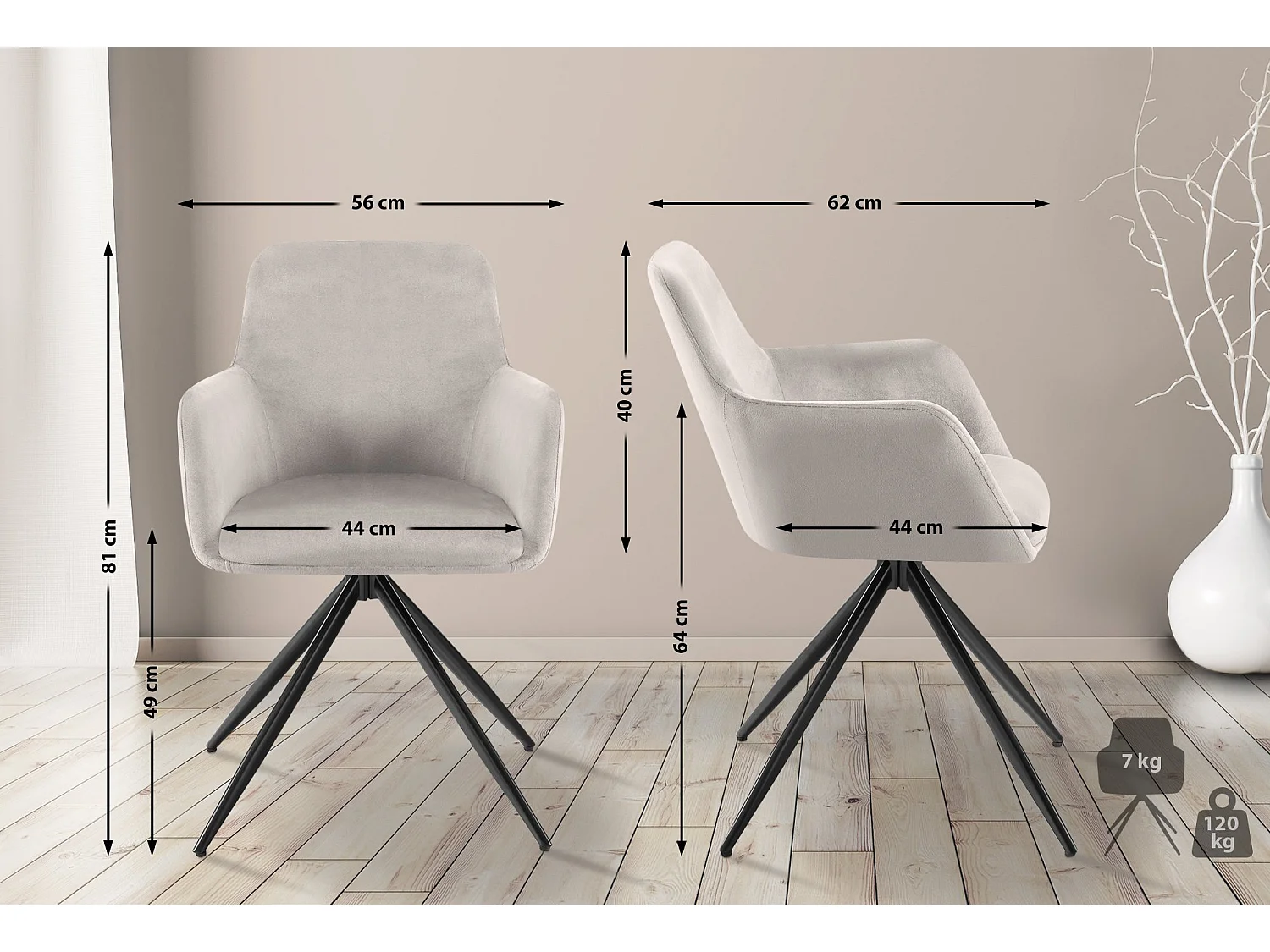 chaises avec accoudoirs - Velours - Gris - Olema