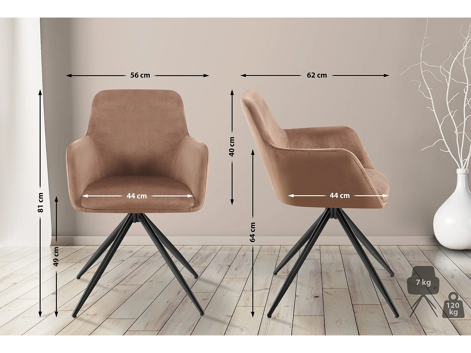 chaises avec accoudoirs - Velours - Marron - Olema