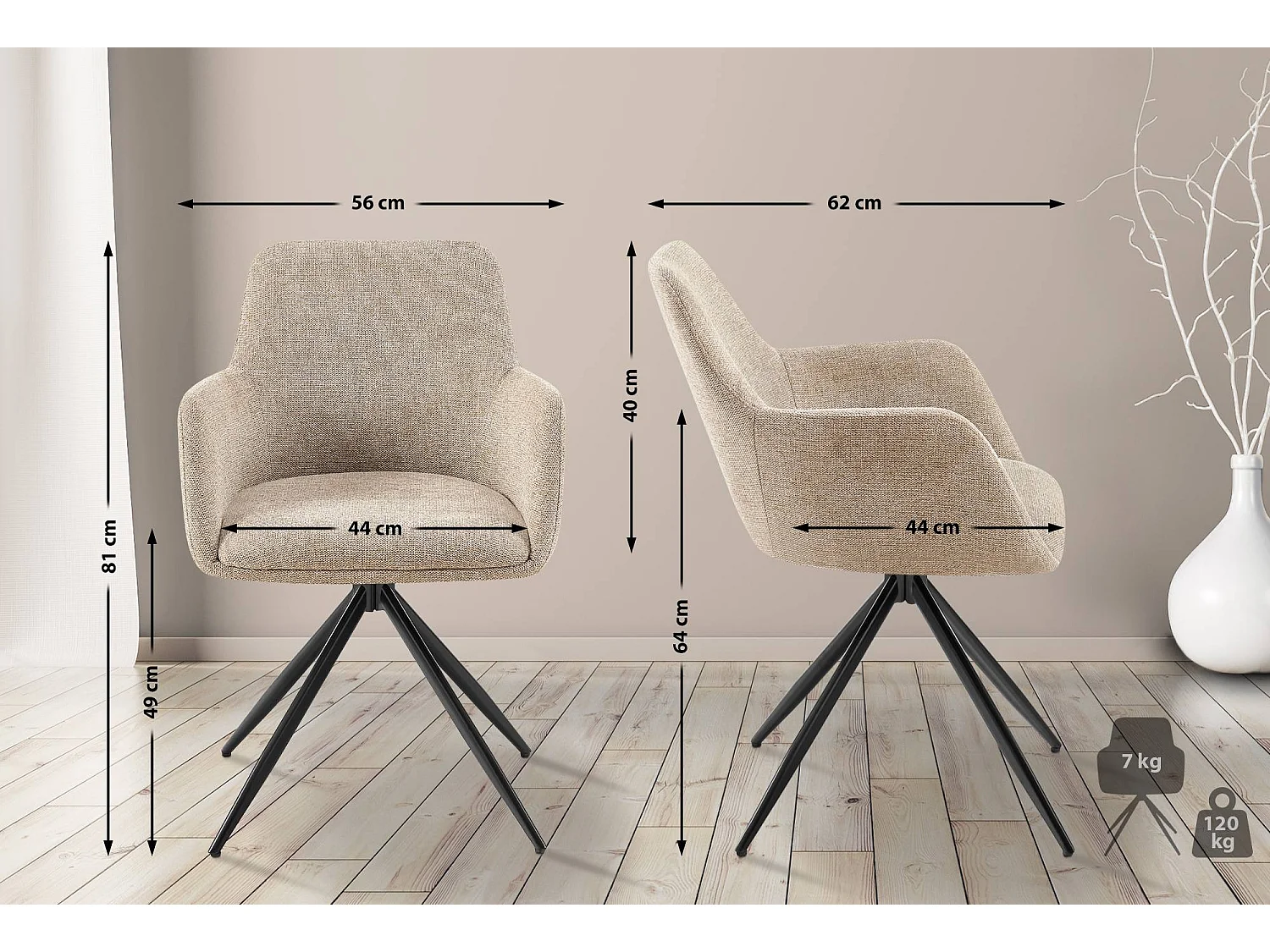 chaises avec accoudoirs - Tissu - Taupe - Olema