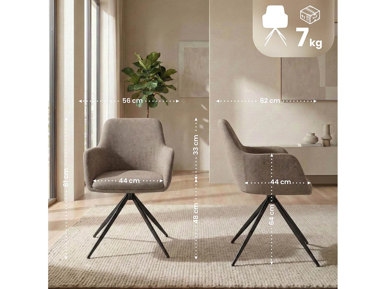 chaises avec accoudoirs - Tissu - Taupe - Olema