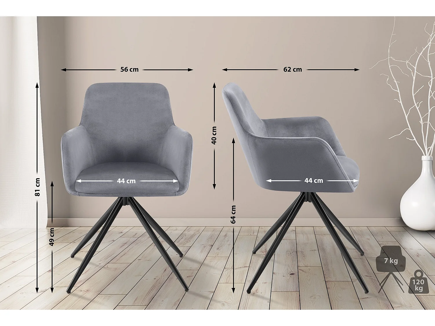 chaises avec accoudoirs - Velours - Gris foncé - Olema