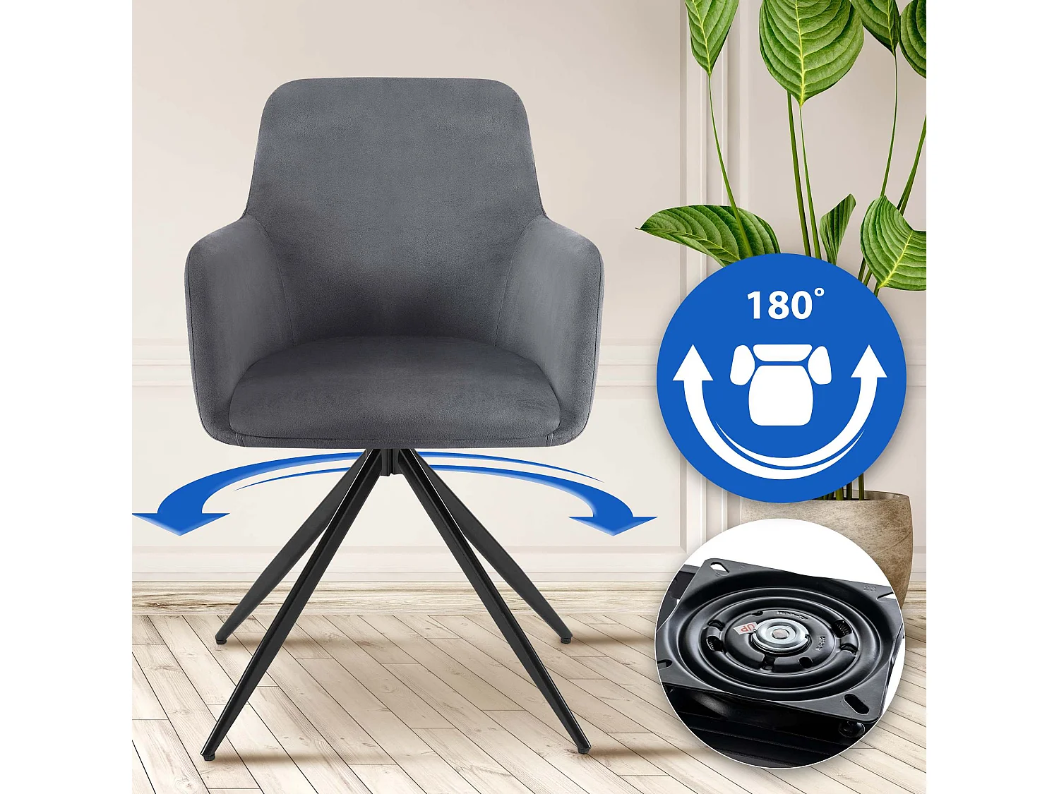 chaises avec accoudoirs - Velours - Gris foncé - Olema