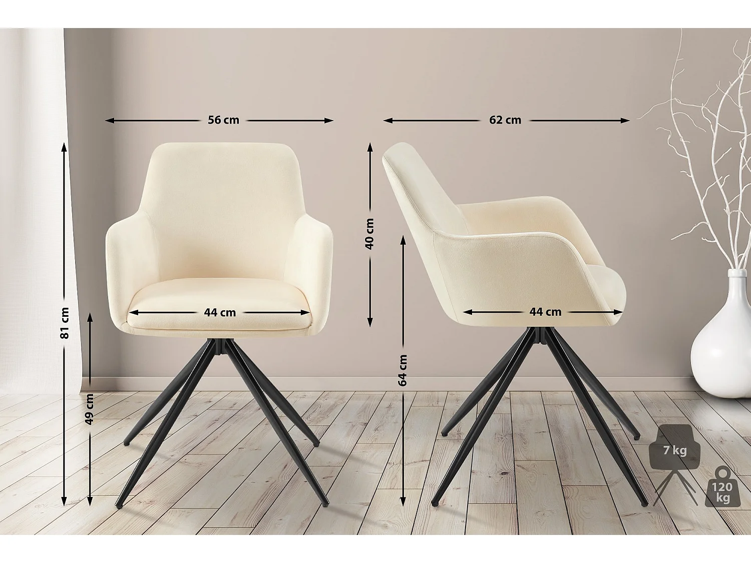 chaises avec accoudoirs - Velours - Crème - Olema