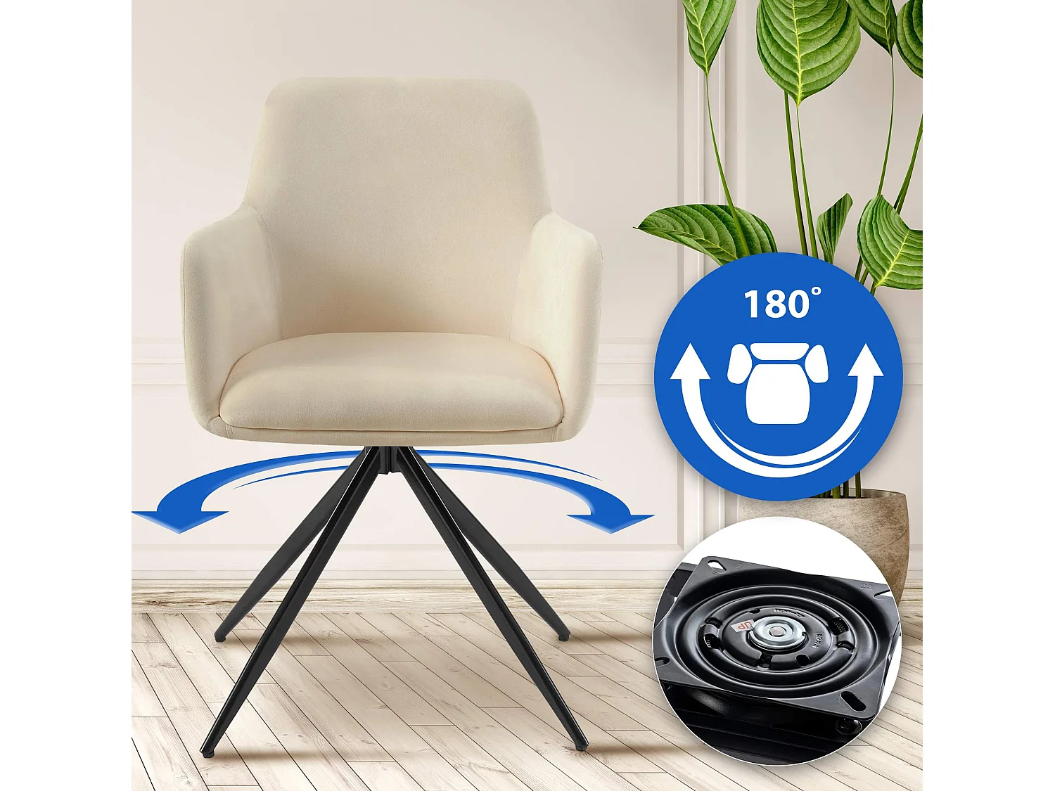 chaises avec accoudoirs - Velours - Crème - Olema