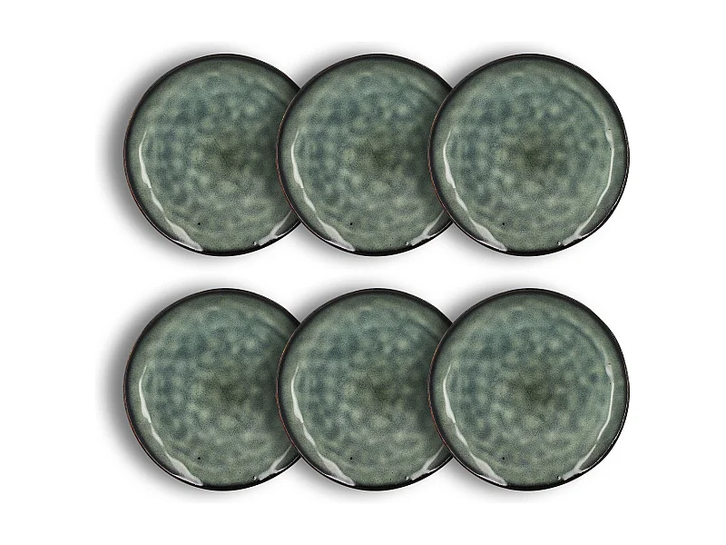 Ogo Living - Lot 6 Assiettes Desserts Grenada 20.5cm En Gres Vert Fonce