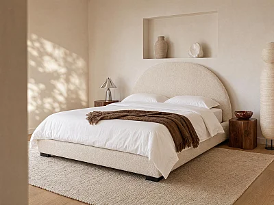 Bed met opbergruimte, 140 x 190 cm - boucléstof - Crèmewit - LIRIMO