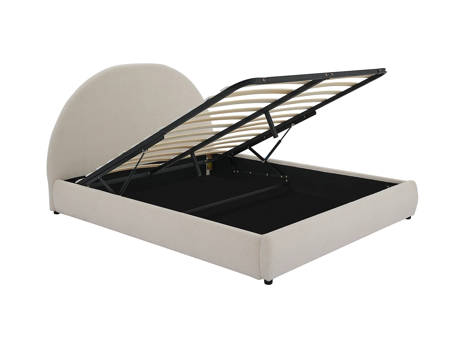 Lit coffre 160 x 200 cm - Tissu bouclette - Crème - LIRIMO