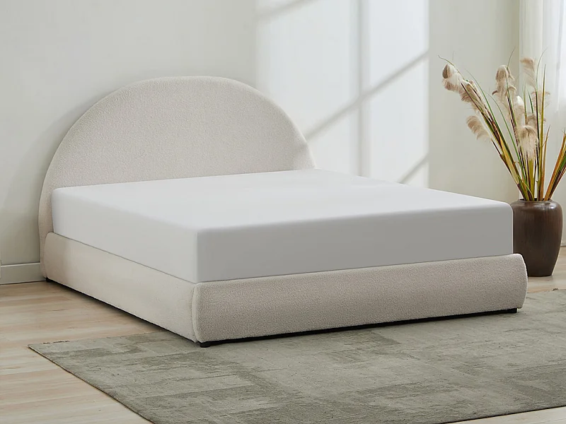 Lit coffre 180 x 200 cm - Tissu bouclette - Crème - LIRIMO