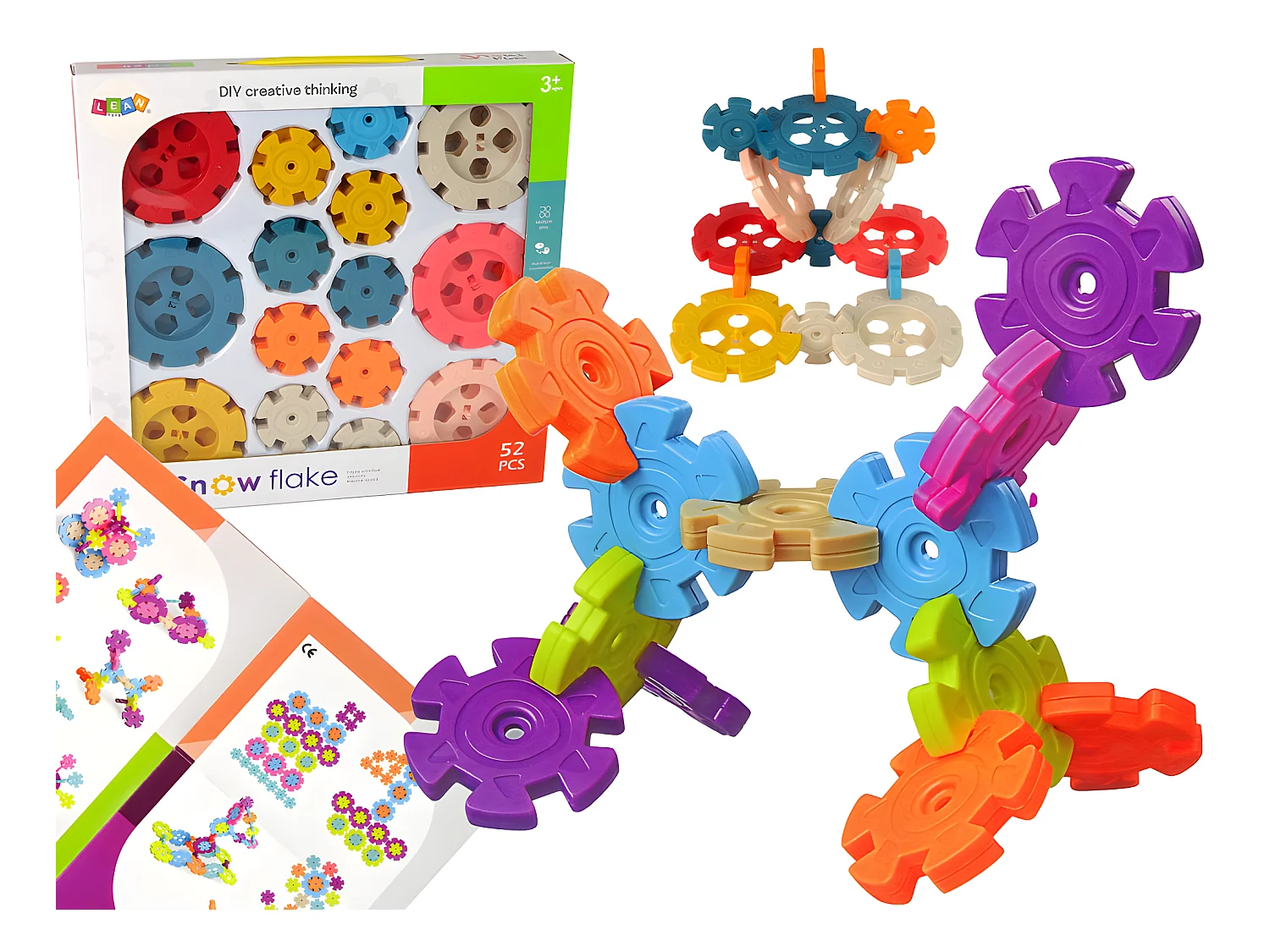 Ensemble de blocs de construction de flocons de neige pour enfants - 52 pièces multicolores