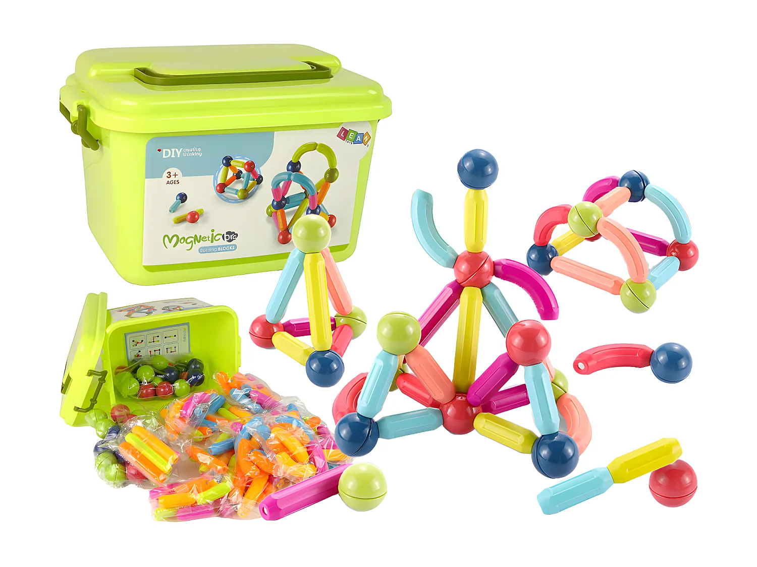 Set di 145 Elementi di Mattoncini Magnetici Educativi per Bambini