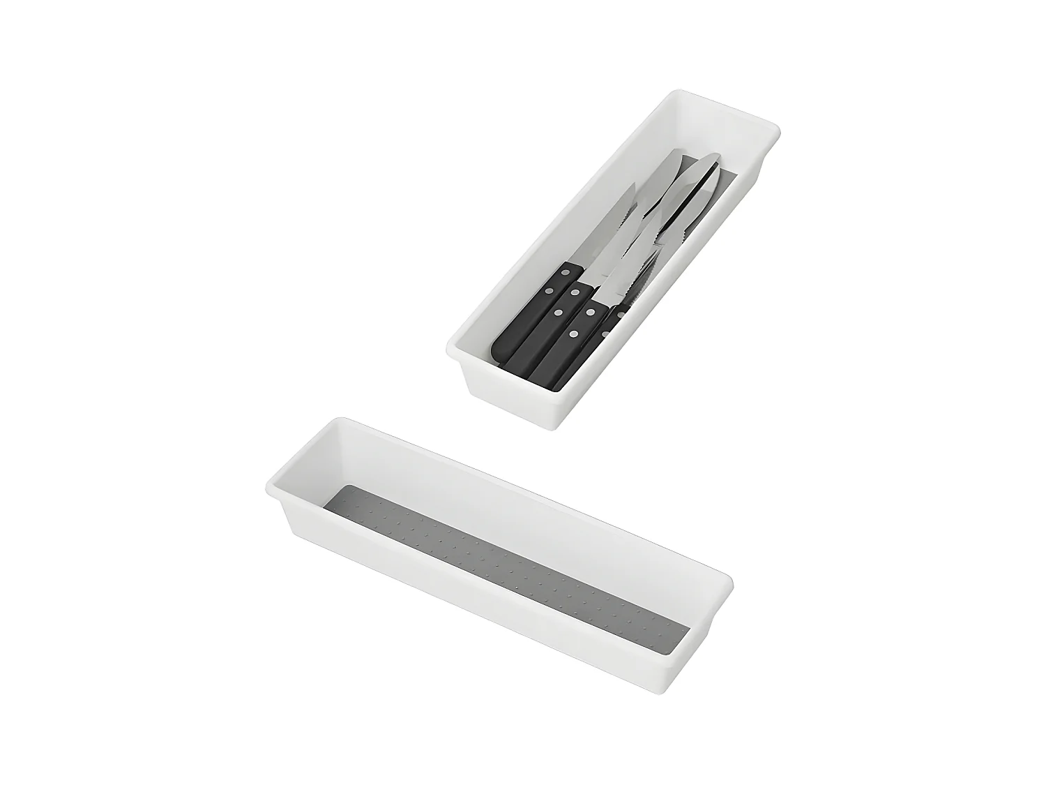 Range Couverts Blanc avec Surface en Caoutchouc Gris Antidérapante 33,2 x 9,5 x 5,2 cm