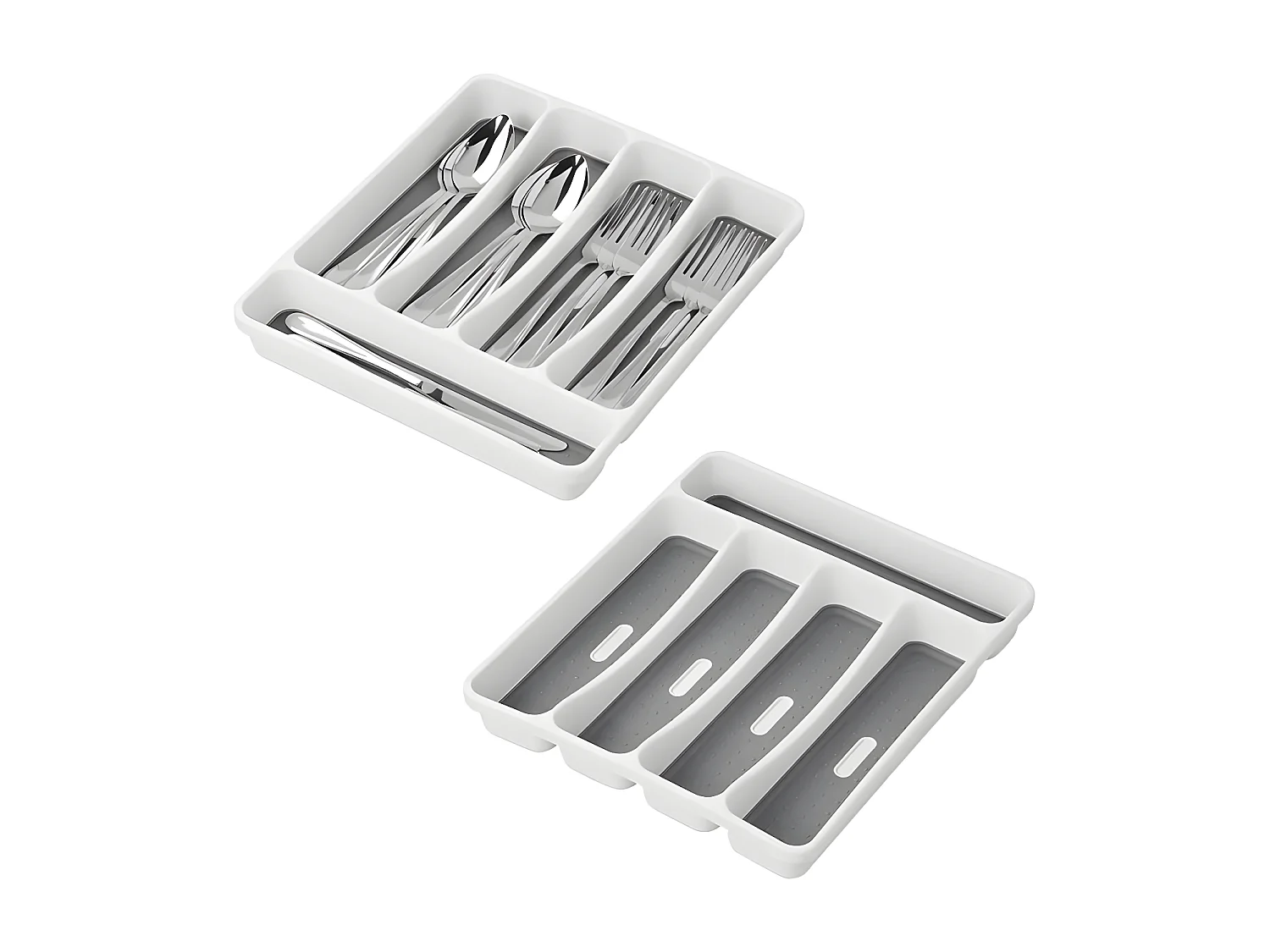 Range-Couverts avec 5 Compartiments en Plastique Antidérapant Blanc et Gris Multicolore 32,5 x 28,5 x 4,5 cm
