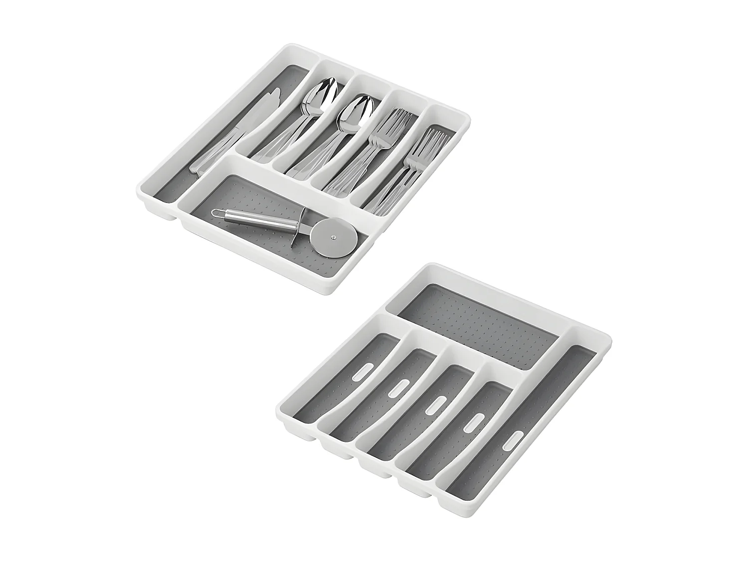 Range Couverts avec 6 compartiments en PP+TPR, blanc avec surface antidérapante grise