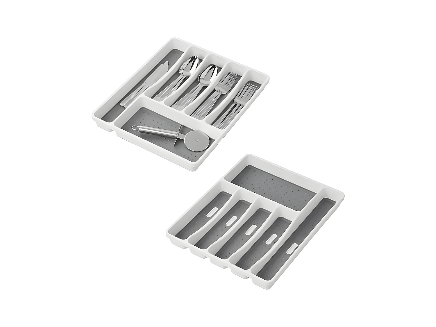 Range Couverts avec 6 compartiments en PP+TPR, blanc avec surface antidérapante grise