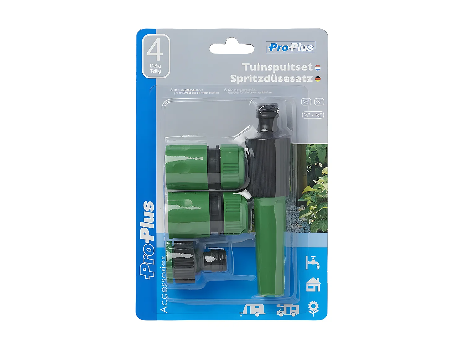 Conjunto de 4 Lanças de Rega para Mangueira de Jardim Ø 1/2-5/8" com Conectores e Torneira 2 em 1